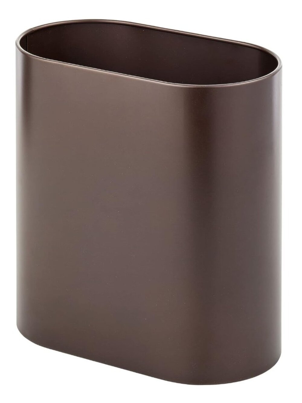 Brown Metal Oval Trash Can, Slim Garbage Bin for Bathroom, Bedroom, Powder Room